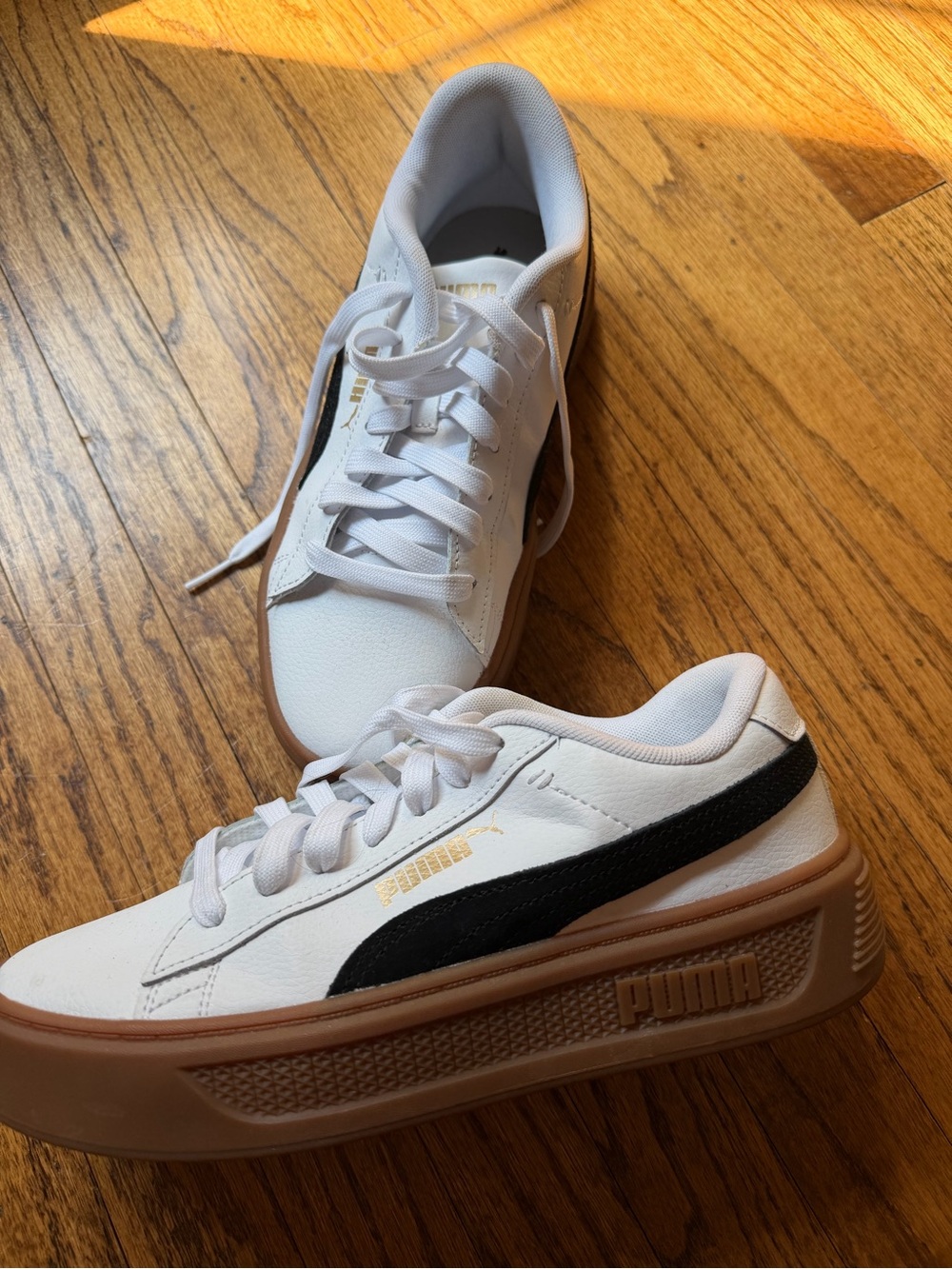 Puma White Black Gum Platform Sneakers